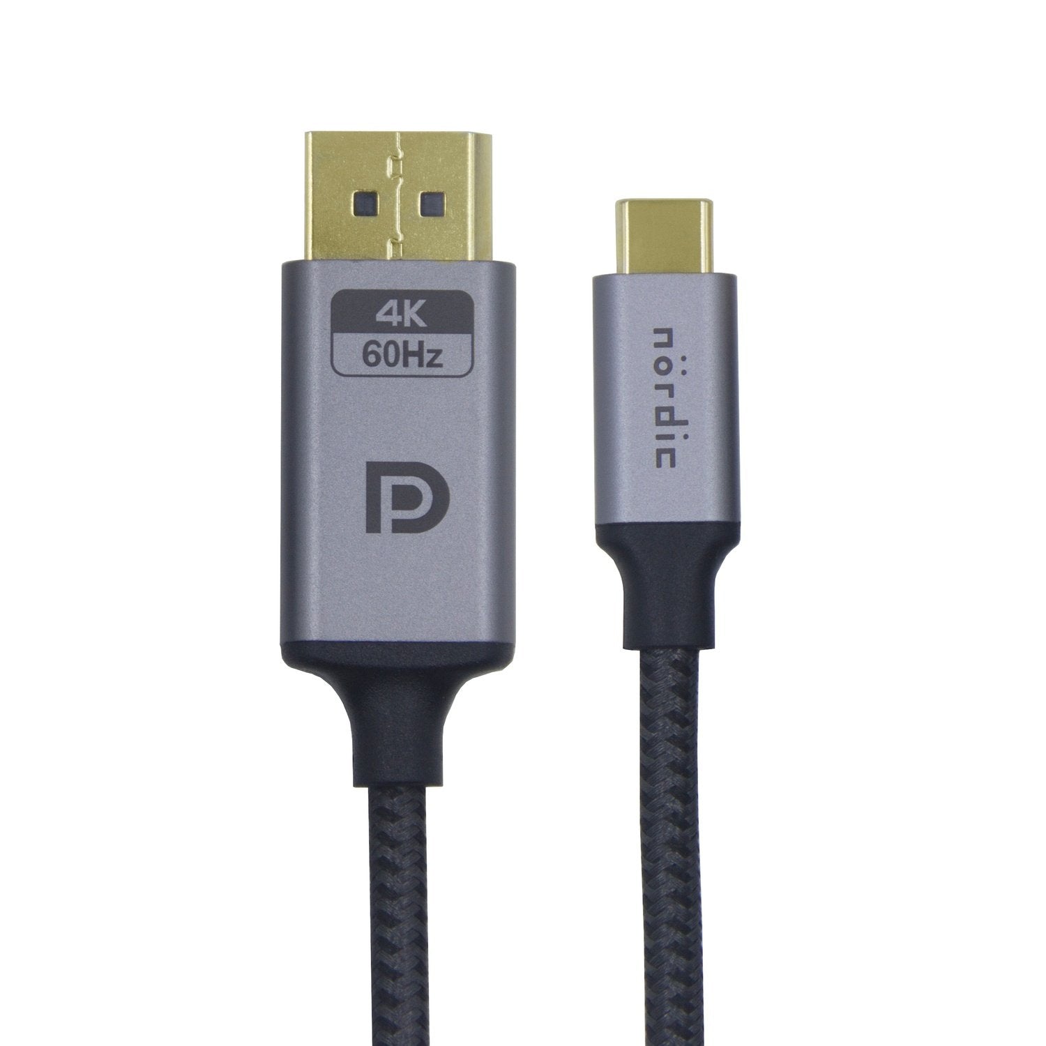 NÖRDIC 1,5 m USB-C til Displayport-kabel UHD 4K 60Hz DP 1,2 21,6 Gbps HDCP Alt Mode Over USB-C, aluminiumskontakter Space Grey