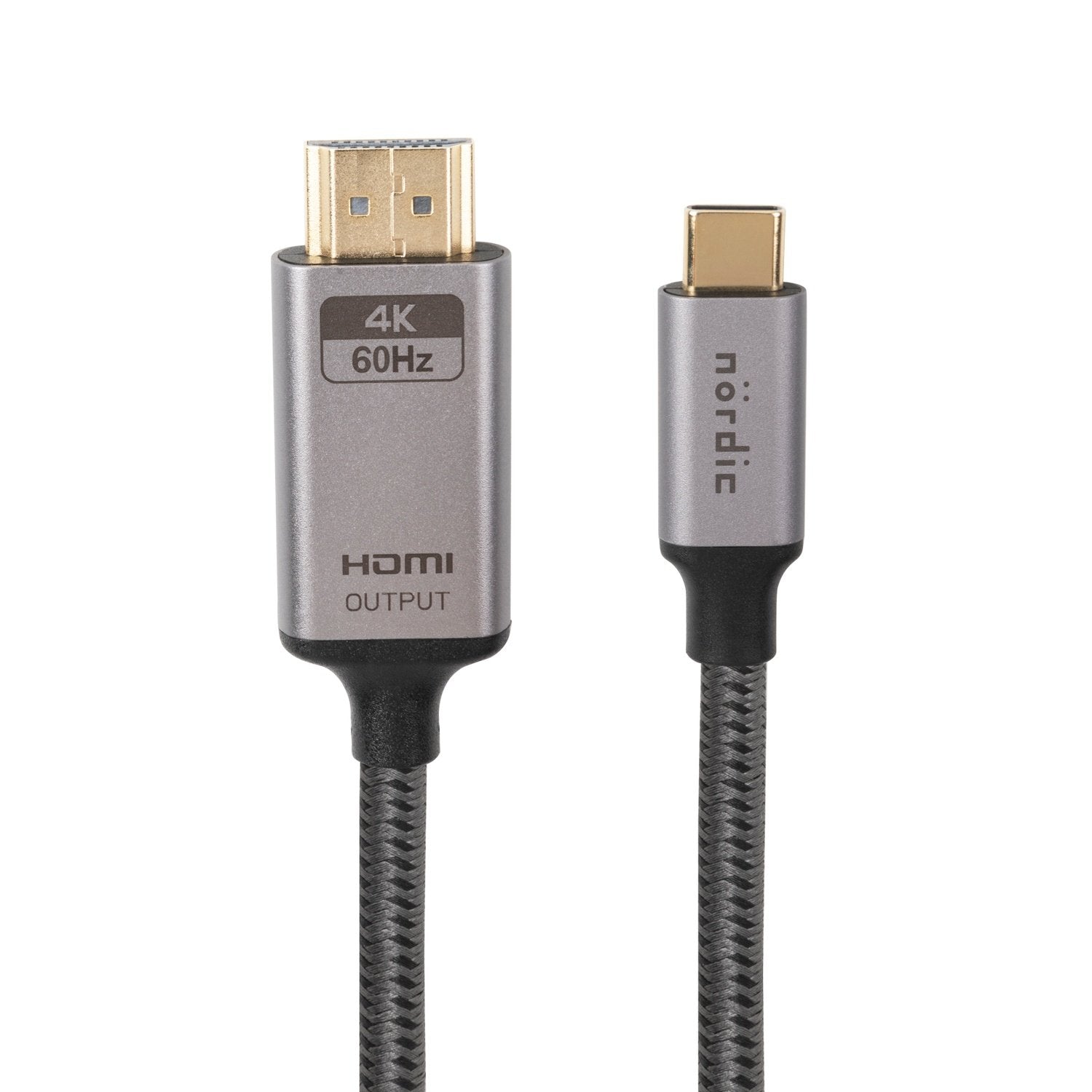 NÖRDIC 1,5 m USBC til HDMI 4K 60Hz nylonflettet kabel plass grå støtte for HDCP1.4 og 2.2