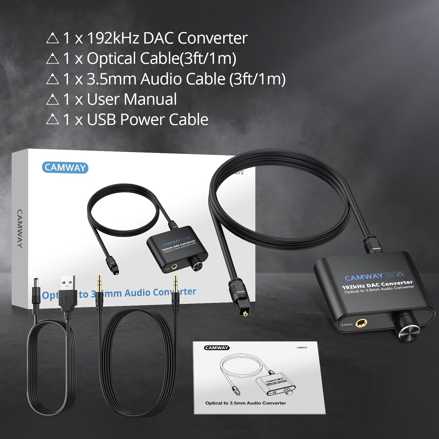 NÖRDIC 192 kHz digital til analog lydkonverter, SPDIF optisk til 3,5 mm adapter med 1 m optisk kabel + 1 m 3,5 mm lydkabel