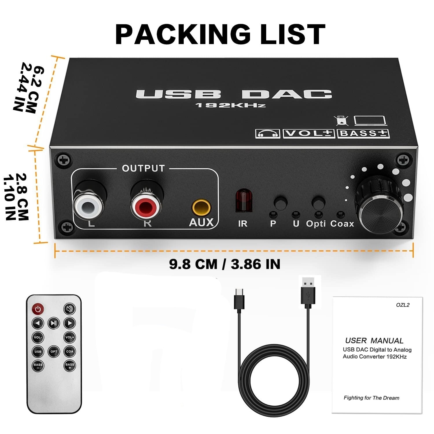 NÖRDIC 192 kHz USB DAC Digital-til-Analog Lydomformer, USB/Optisk/SPDIF/Koaksial til Analog Stereo RCA L/R 3,5 mm