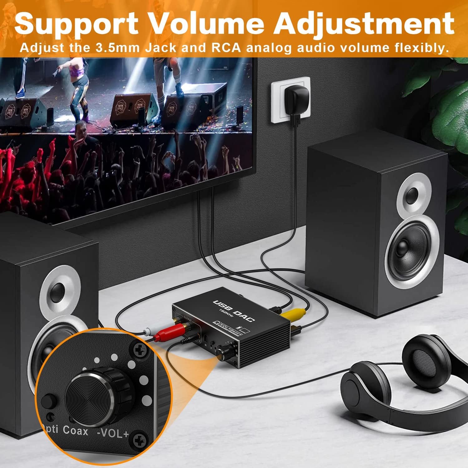 NÖRDIC 192 kHz USB DAC Digital-til-Analog Lydomformer, USB/Optisk/SPDIF/Koaksial til Analog Stereo RCA L/R 3,5 mm