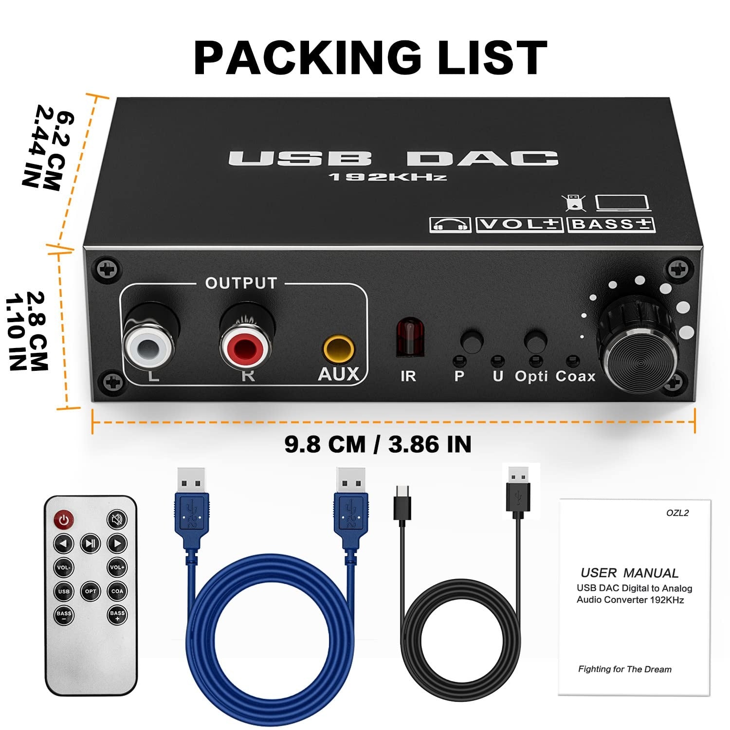 NÖRDIC 192 kHz USB DAC Digital-til-Analog Lydomformer, USB/Optisk/SPDIF/Koaksial til Analog Stereo RCA L/R 3,5 mm