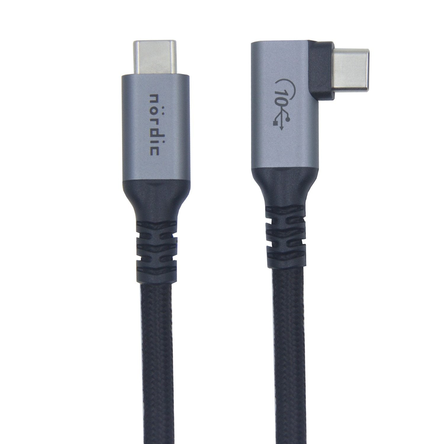 NÖRDIC 1m 10Gbps 5A Strømforsyning PD100W med Emarker USB3.2 Gen2 USB-C til C nylonflettet kabel hurtiglading svart