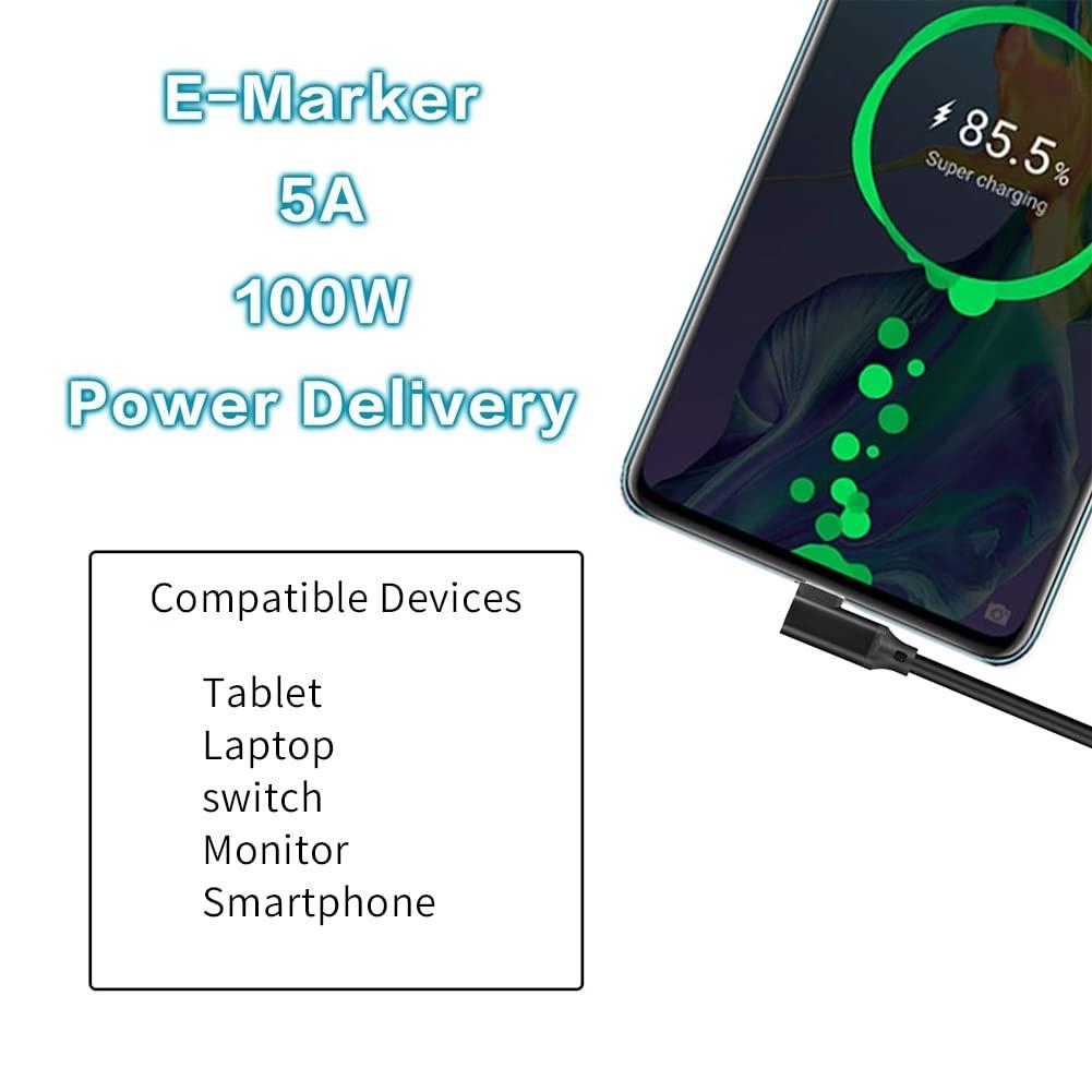 NÖRDIC 1m 10Gbps 5A Strømforsyning PD100W med Emarker USB3.2 Gen2 USB-C til C nylonflettet kabel hurtiglading svart