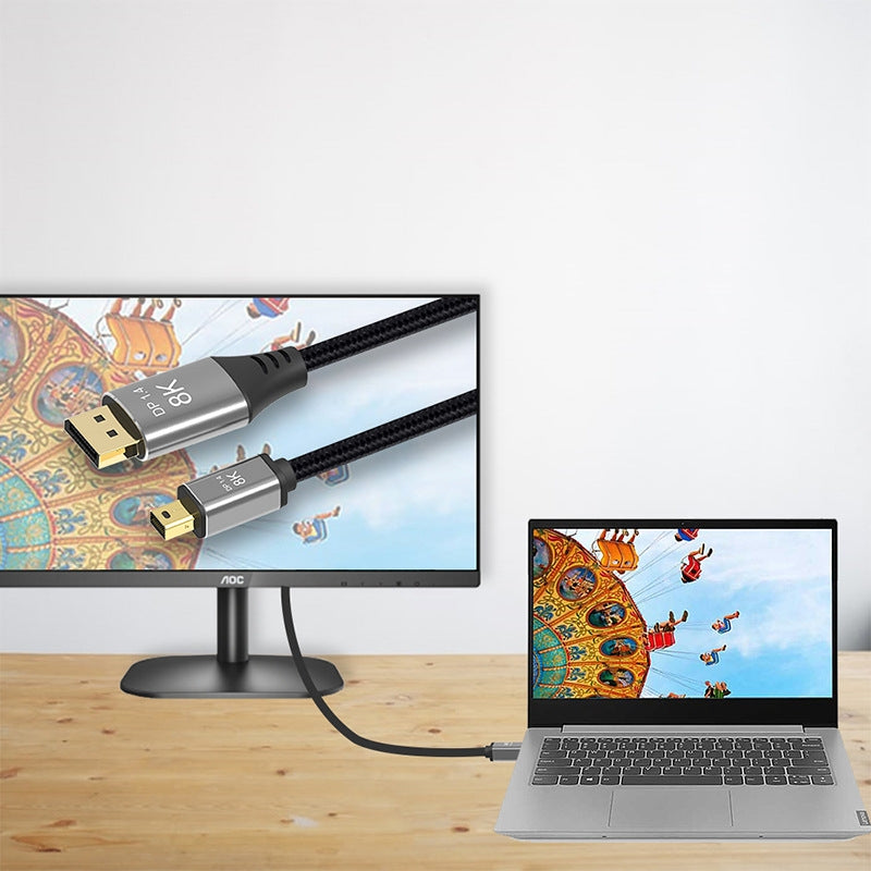 NÖRDIC 1m Mini DisplayPort til DisplayPort-kabel 8K@60Hz 4K@240Hz 32.4Gbps