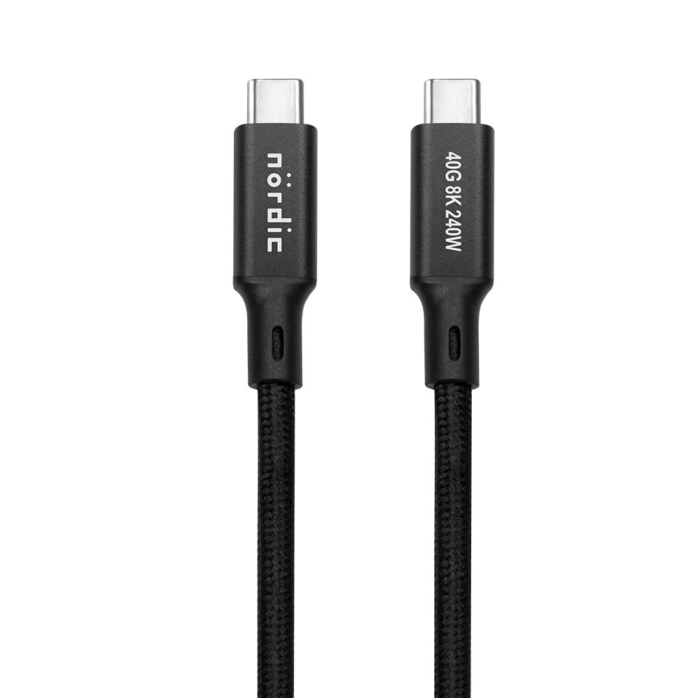 NÖRDIC 1m USB4 USB-C til C nylonflettet kabel PD3.1 240W 40G 8K60Hz 4K144Hz svart