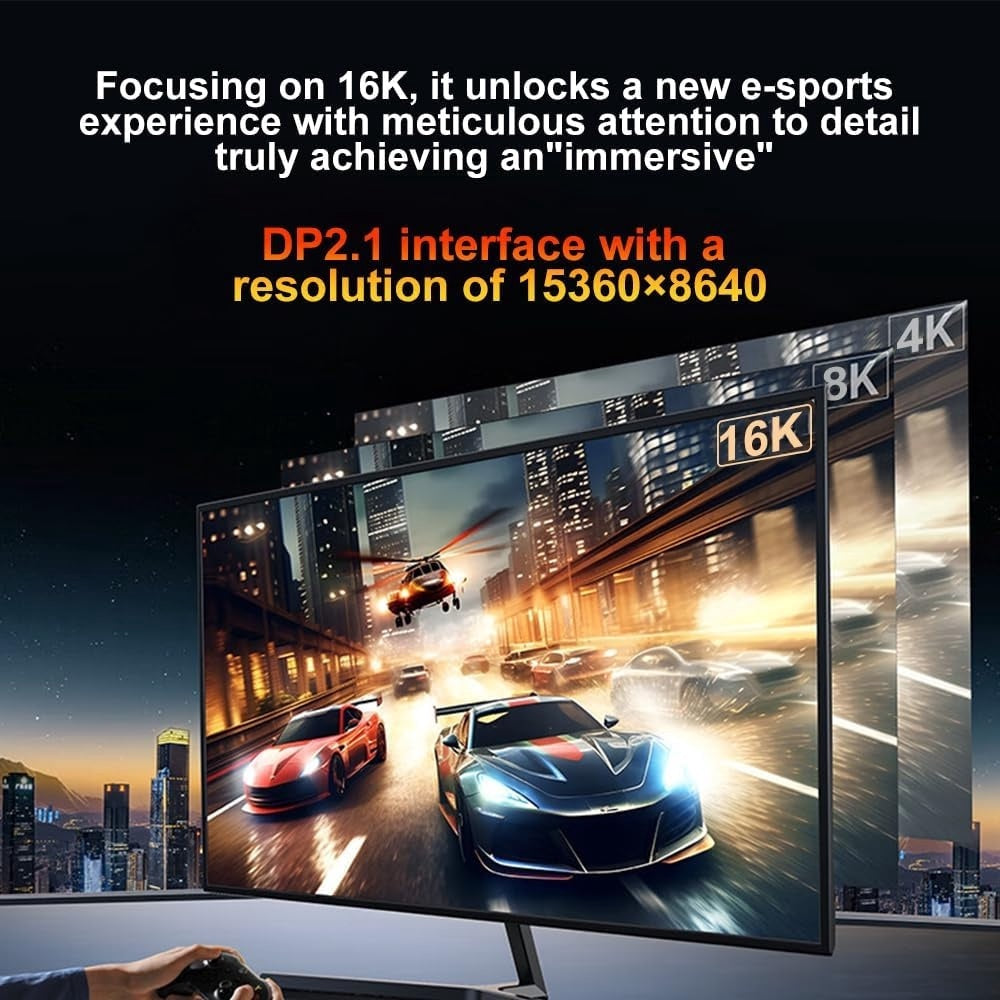 NÖRDIC 1m USB-C til DisplayPort 2.1 kabel 16K60Hz 8K120Hz 2K/4K240Hz 80Gbps Thunderbolt 5/4/3 til DisplayPort 2.1