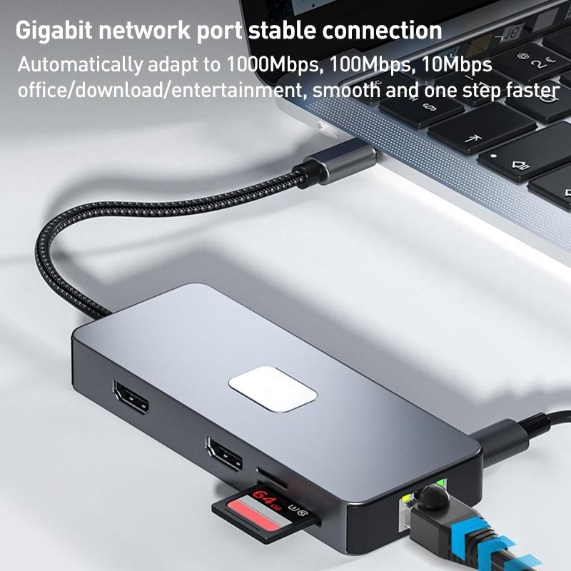 NÖRDIC 1 til 10 USB-C-dokkingstasjon 2xHDMI 4K60Hz 3xUSB3.0, 1xUSB-C, 1xRJ45 GigaLan, 1xPD100W, 1xSD og 1xMicroSD