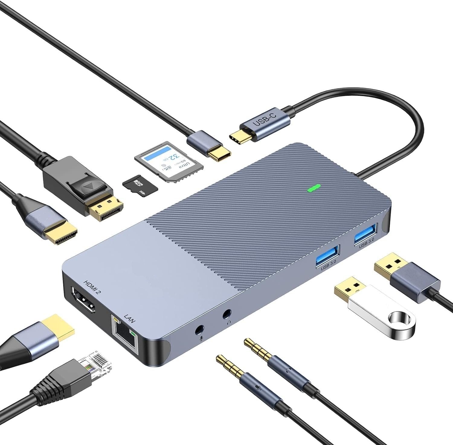NÖRDIC 1 til 11 USB-C-dokkingstasjon for tre skjermer 2xHDMI 4K60Hz 1xDP4K60Hz DP87W Thunderbolt 3/4 DisplayLink