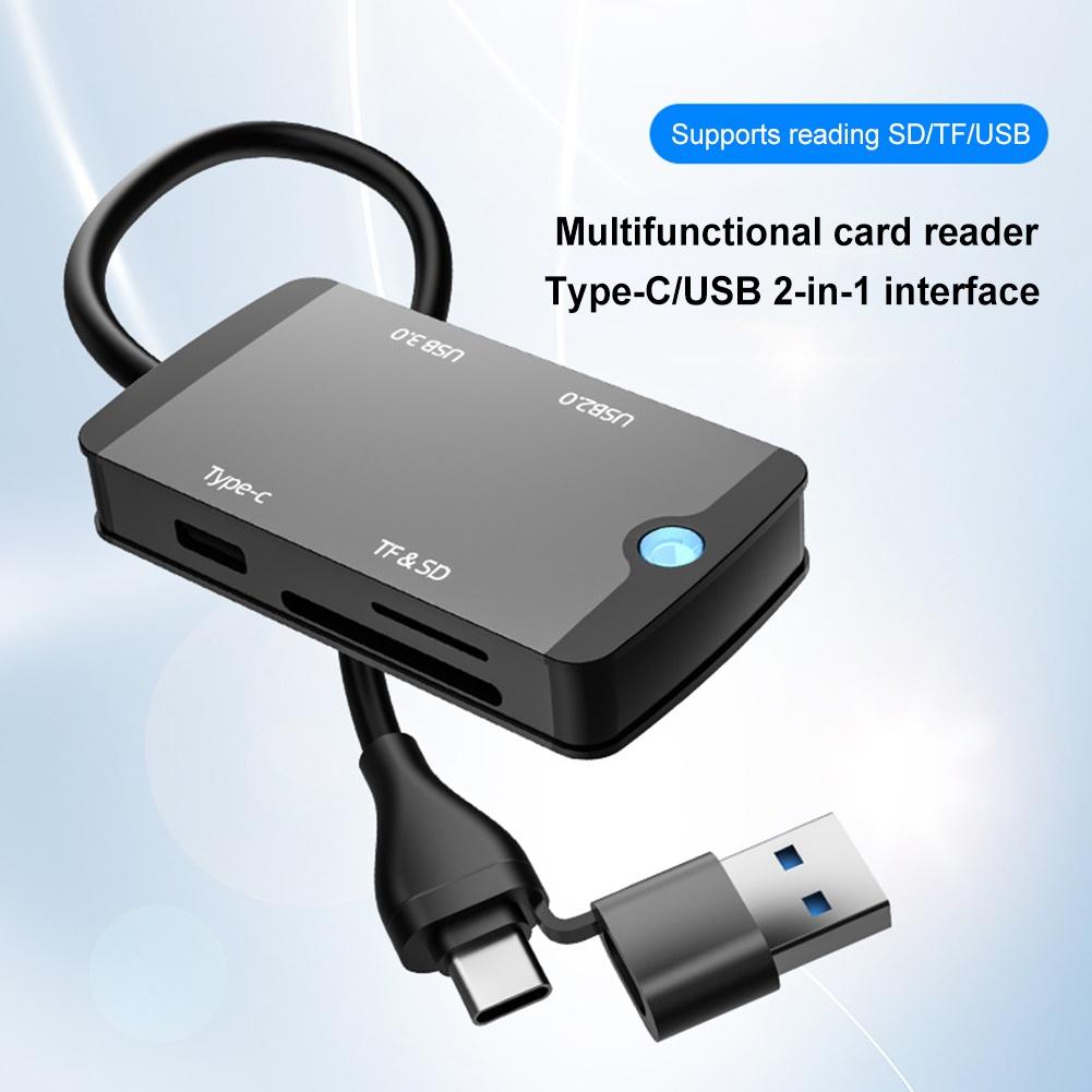 NÖRDIC 1 til 5 USB-dokkingstasjon og kortleser - SD, MicroSD/TF, 2x USB-A, 1xUSB-C