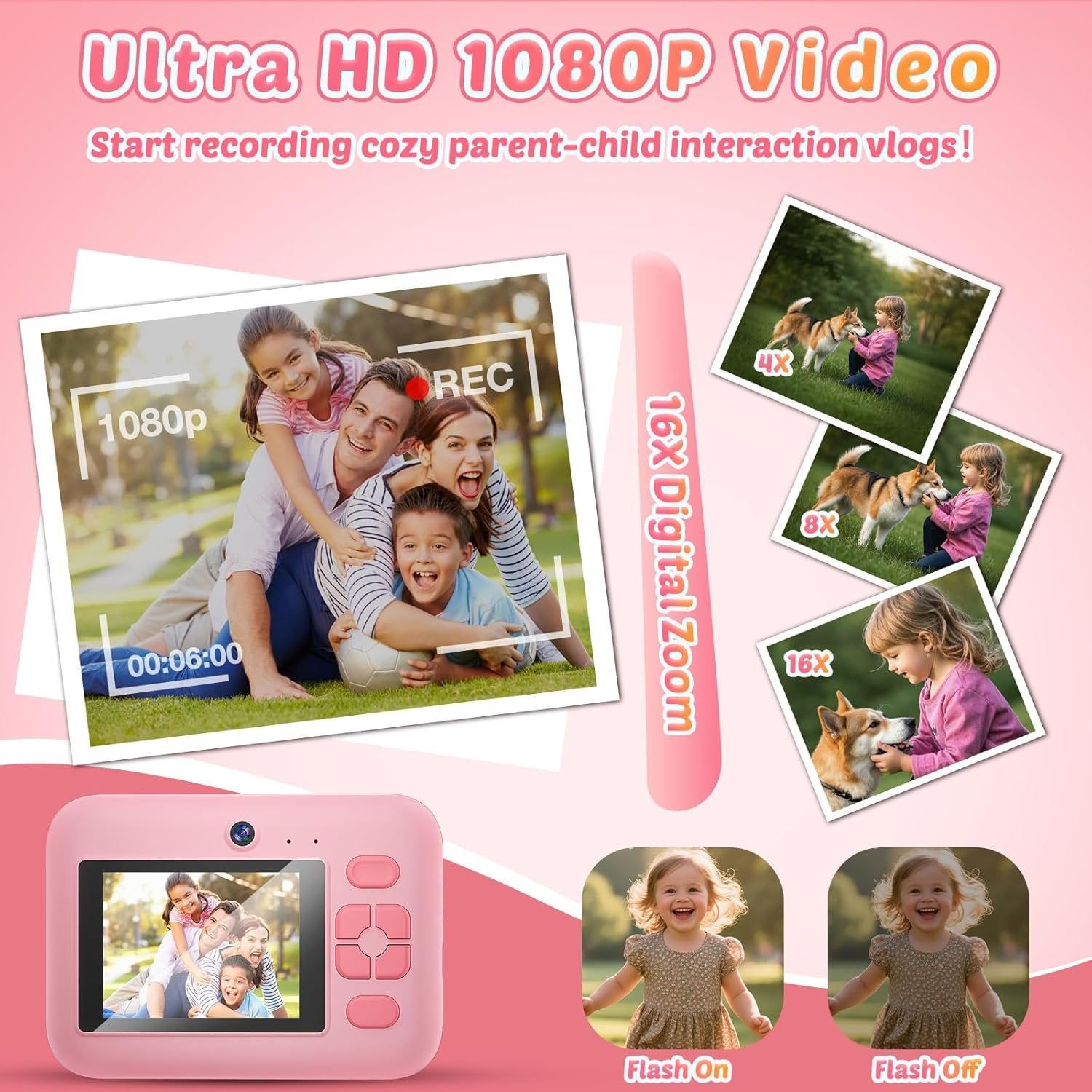 NÖRDIC 2,4" HD Instant-kamera, Mini kamera med fotoutskrift/videoinnspilling, kompatibel app, Blå