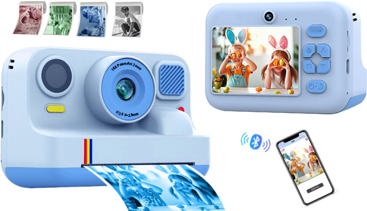 NÖRDIC 2,4" HD Instant-kamera, Mini kamera med fotoutskrift/videoinnspilling, kompatibel app, Blå