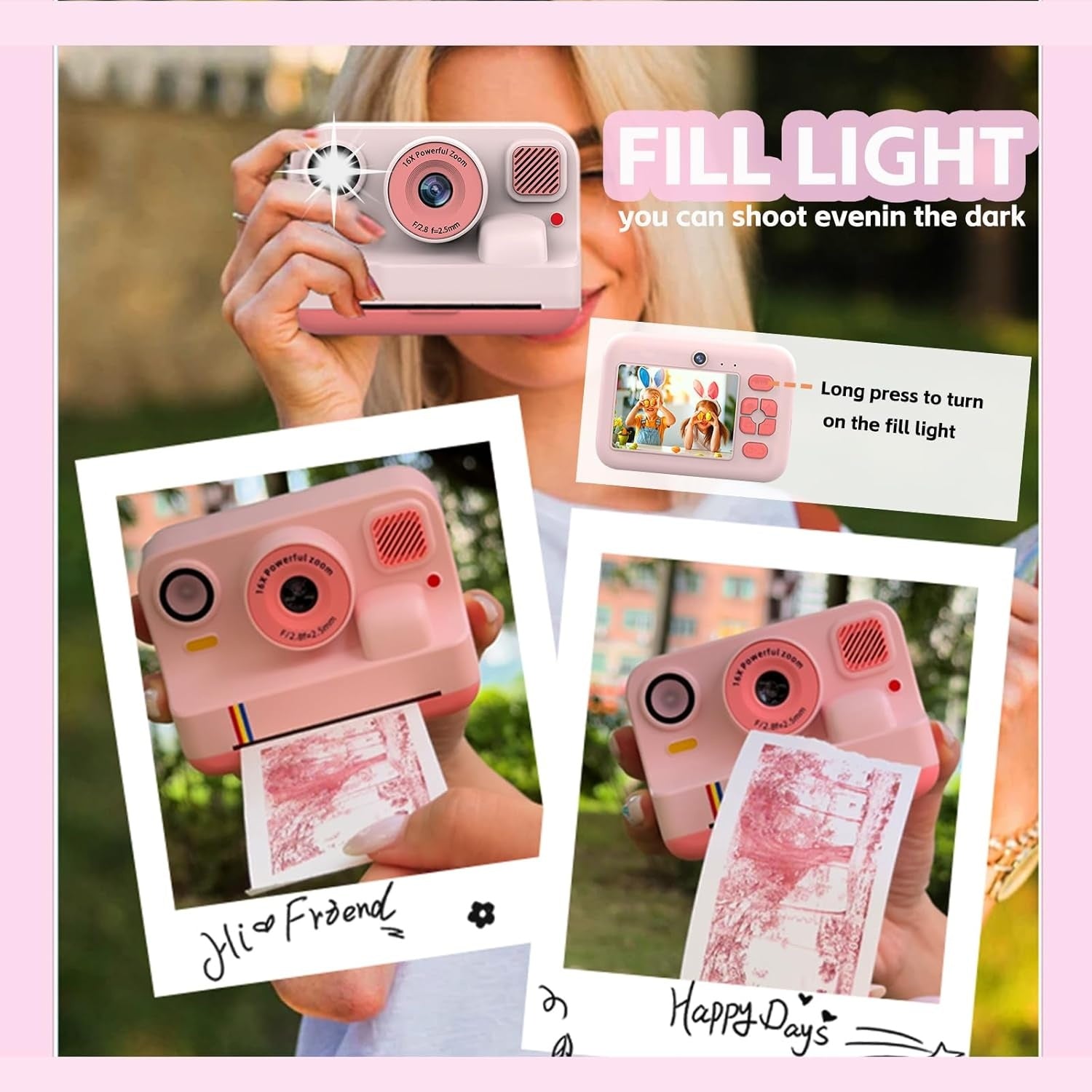 NÖRDIC 2,4" HD Instant-kamera, Mini kamera med fotoutskrift/videoinnspilling, kompatibel app, Blå