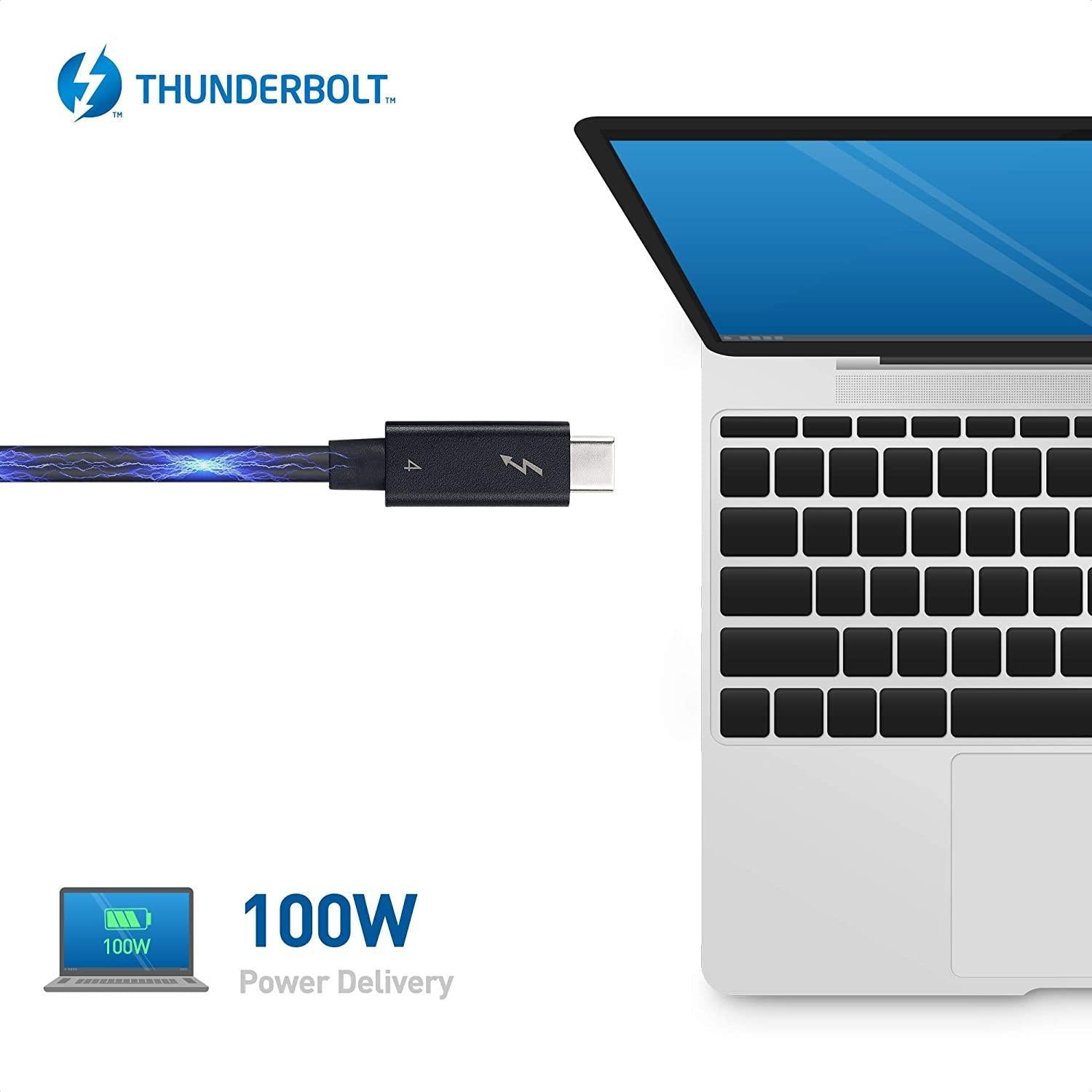 NÖRDIC 25cm Thunderbolt 4 USB-C kabel 40Gbps 100W lader 8K video kompatibel med USB 4 og Thunderbolt 3