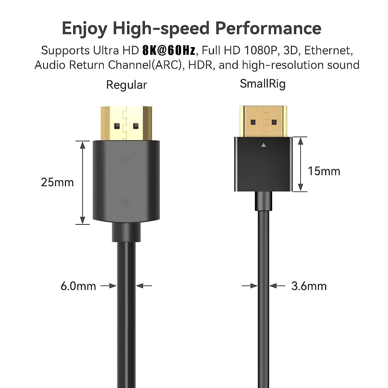 NÖRDIC 25 cm slank Ultra High Speed HDMI2.1 8K 60Hz 4K 120Hz 48Gbps Dynamic HDR eARC Spillmodus VRR Dolby ATMOS