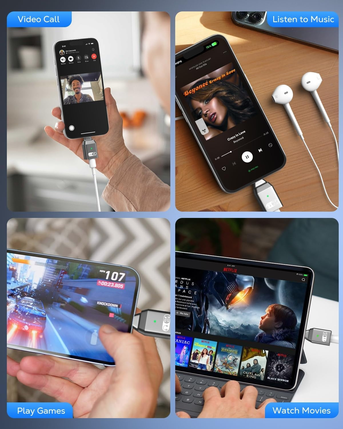 NÖRDIC USB-C til Lightning + USB-C-adapter for lyd og hurtiglading 45W