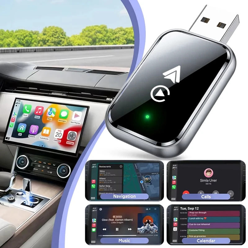 NÖRDIC 2-i-1 trådløs Android CarPlay-dongle, med USB-C-adapter, Plug & Play, WiFi 5,8 GHz, støtter iOS 10+ og Android 11+