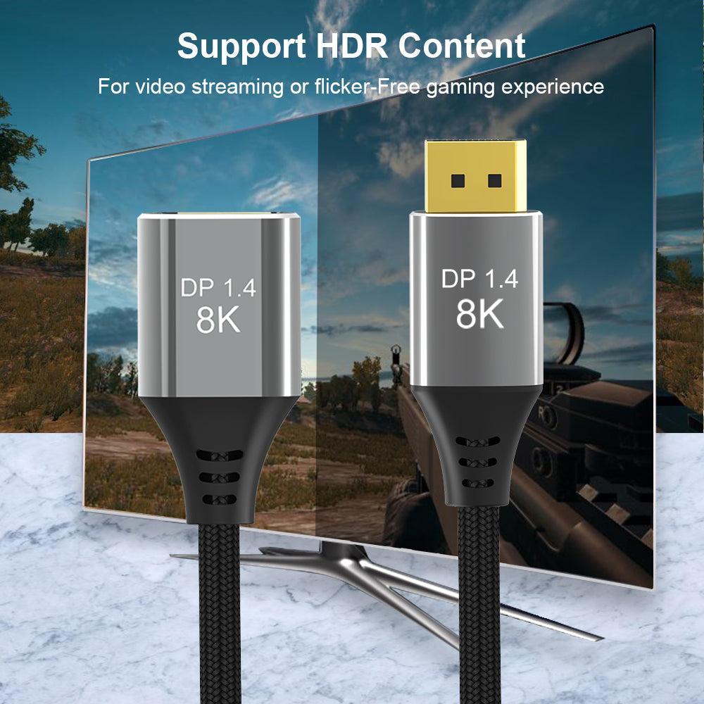 NÖRDIC 2m Displayport 1.4 skjøtekabel UHD 8K60Hz 4K144Hz 32.4Gbps 10-bit HDR dobbeltskjermet