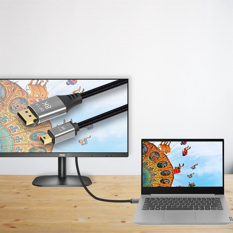 NÖRDIC 2m Mini DisplayPort til DisplayPort-kabel 8K@60Hz 4K@240Hz 32.4Gbps