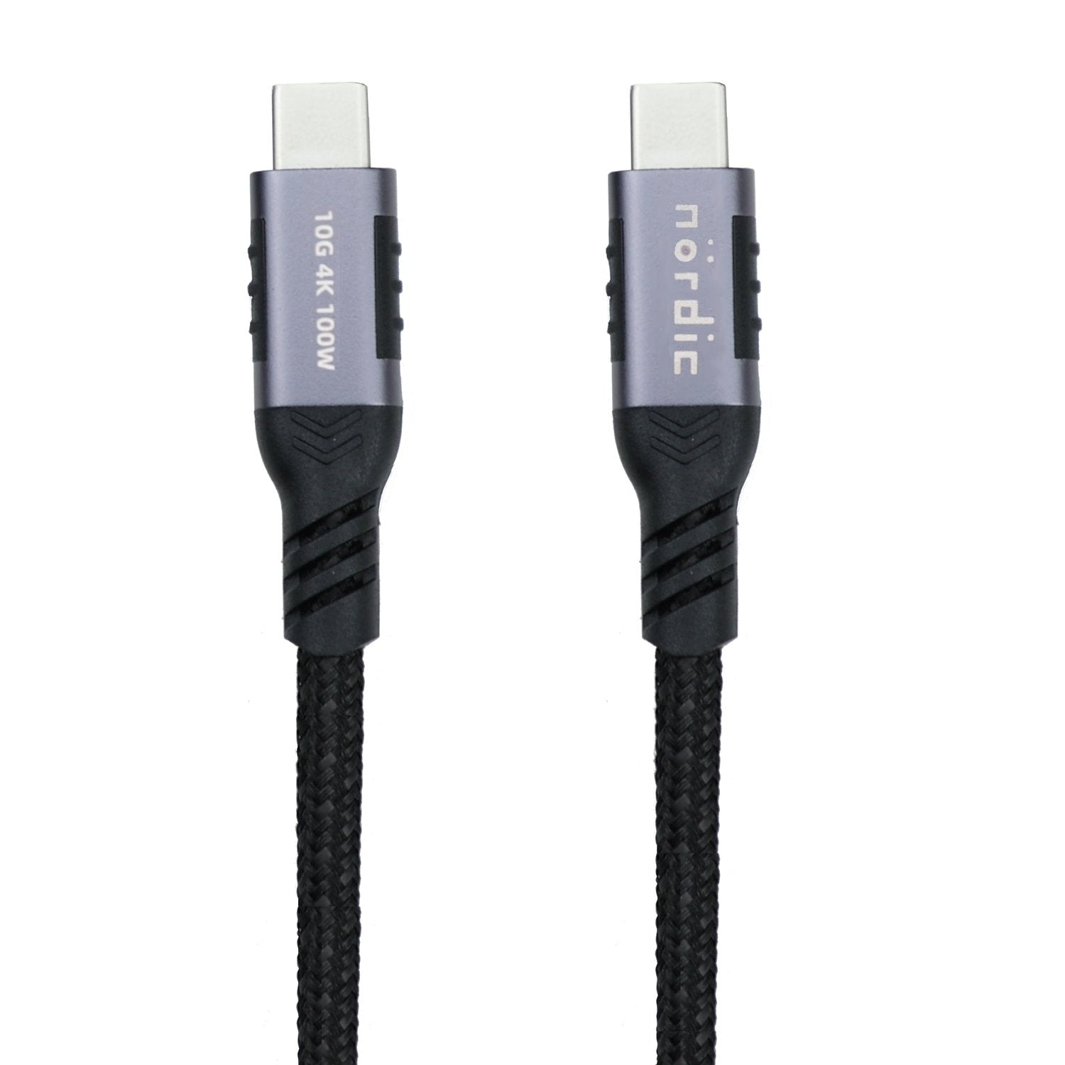 NÖRDIC 2m USB3.2 Gen2 USB-C til C Nylonflettet kabel Hurtiglading med strømforsyning PD100W 10Gbps 5A med Emarker