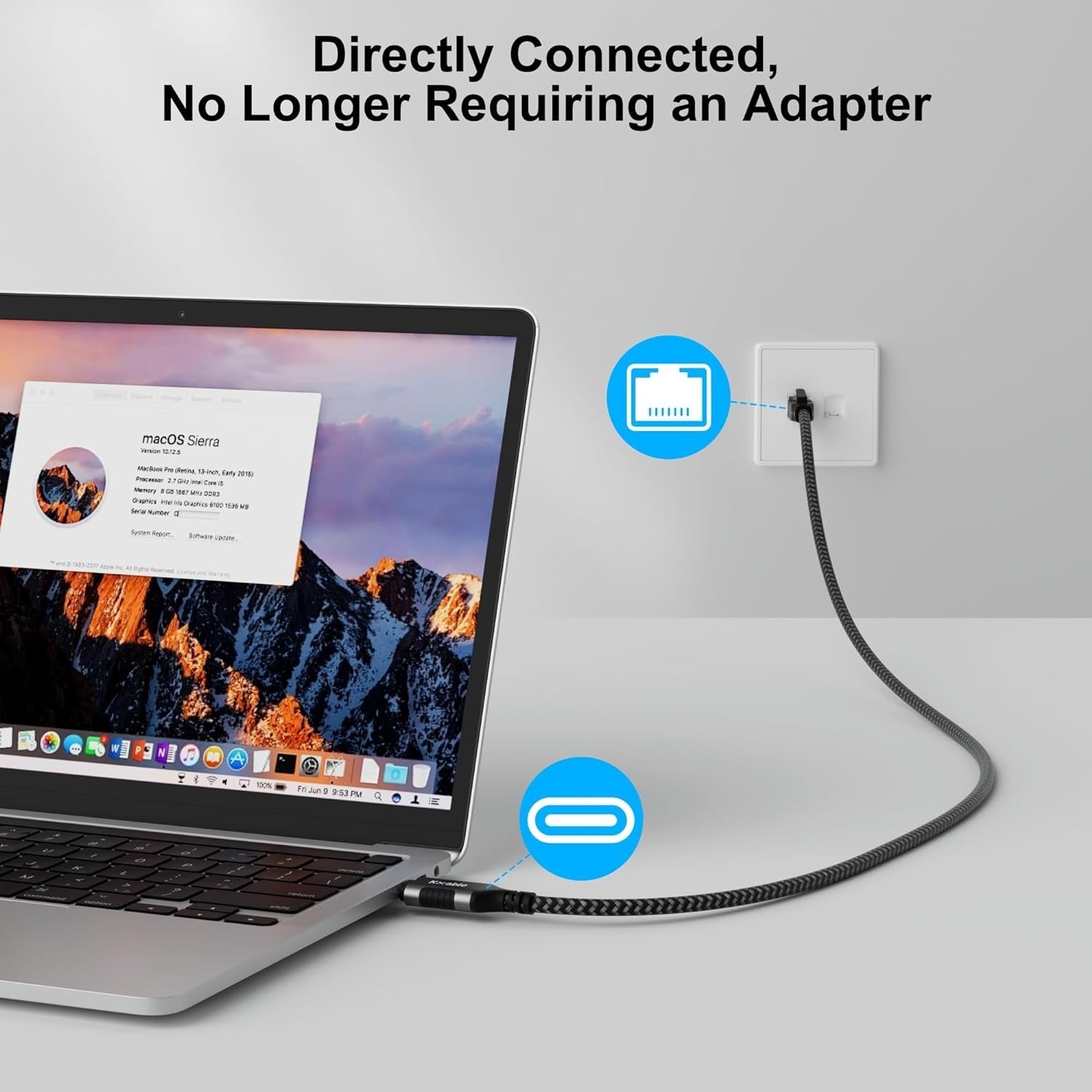 NÖRDIC 2m USB-A 3.1 til RJ45 1Gbps LAN Windows, MacOS, Linux, ChromeOS