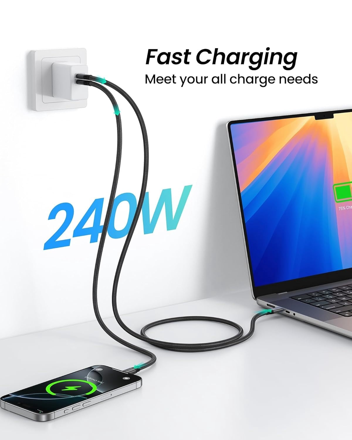 NÖRDIC 2m vinklet USB4 V2.0 120G 16K 240W kompatibel med Thunderbolt
