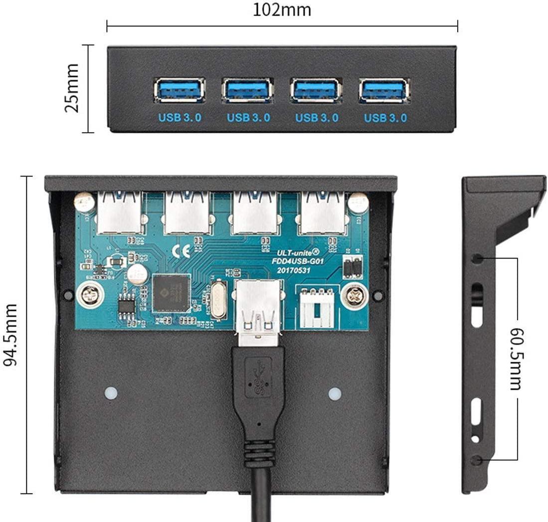 NÖRDIC 3,5" Floppy frontpanel 4xUSB3.0 5Gbps 20pin-kontakt