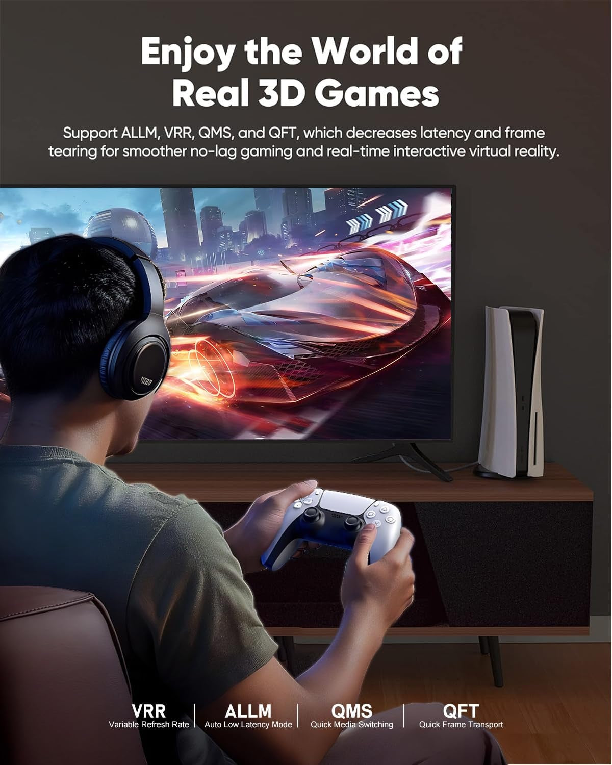 NÖRDIC 3m HDMI 2.2 kabel 96 Gbps, støtter 16K 60Hz, 8K 240Hz, 4K 480Hz, HDCP 2.2 & 2.3, DTS:X, Dynamic HDR10+ og eARC