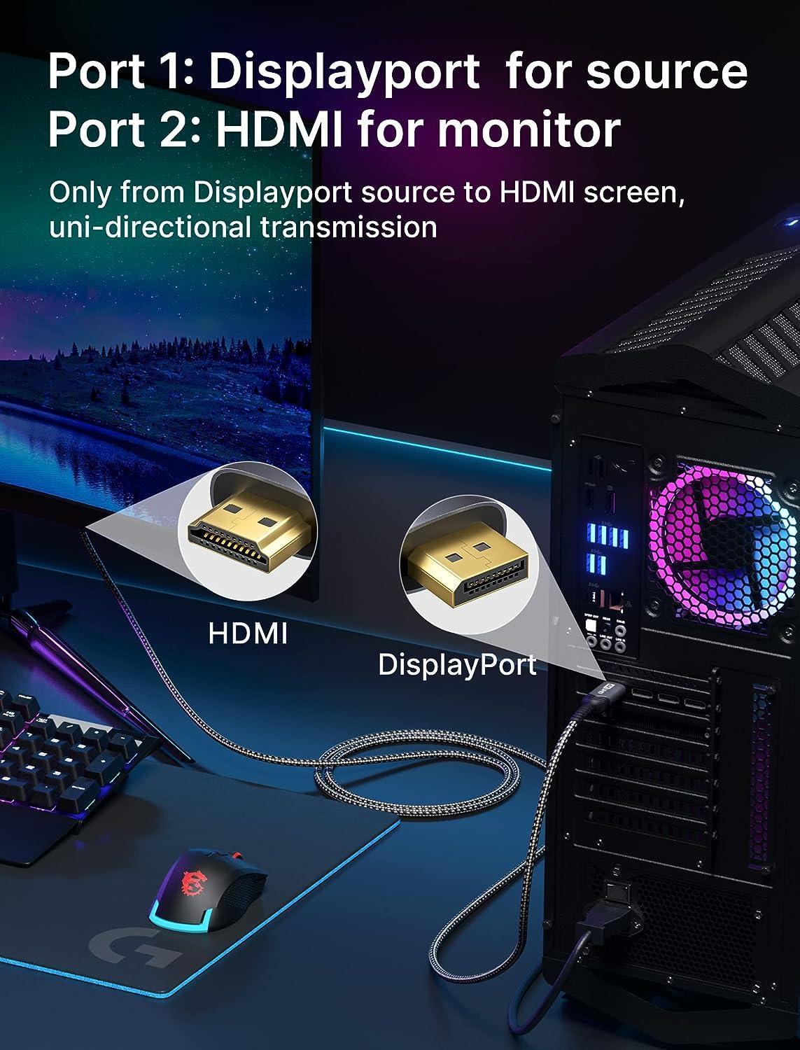 NÖRDIC 3m Displayport til HDMI 4K60Hz Dynamic HDR 18Gbps