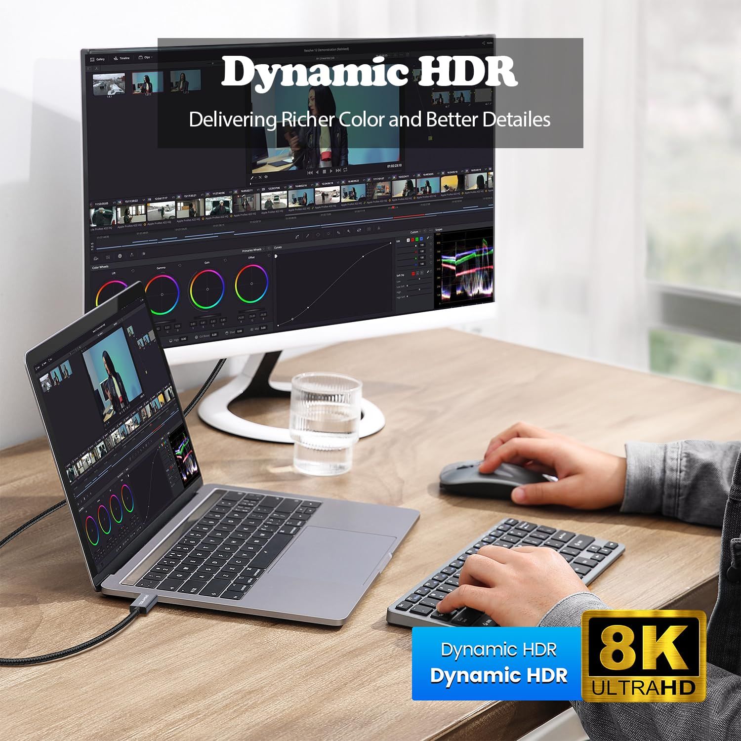 NÖRDIC 3m Mini DisplayPort til DisplayPort-kabel 8K@60Hz 4K@240Hz 32.4Gbps