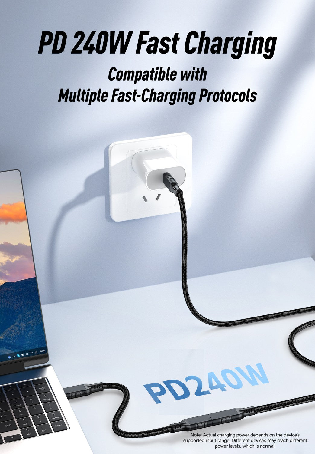 NÖRDIC 3m USB3.2 Gen2 20Gbps USB-C til C nylonflettet forlengelseskabel med Power Delivery 240W 4K60Hz