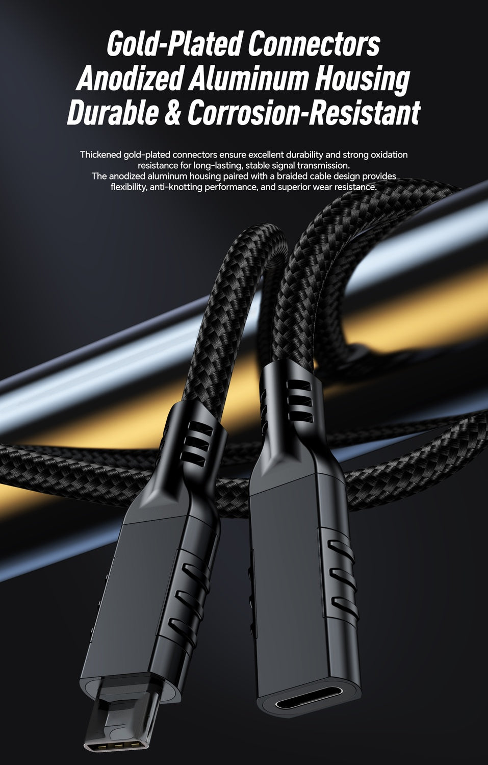 NÖRDIC 3m USB3.2 Gen2 20Gbps USB-C til C nylonflettet forlengelseskabel med Power Delivery 240W 4K60Hz