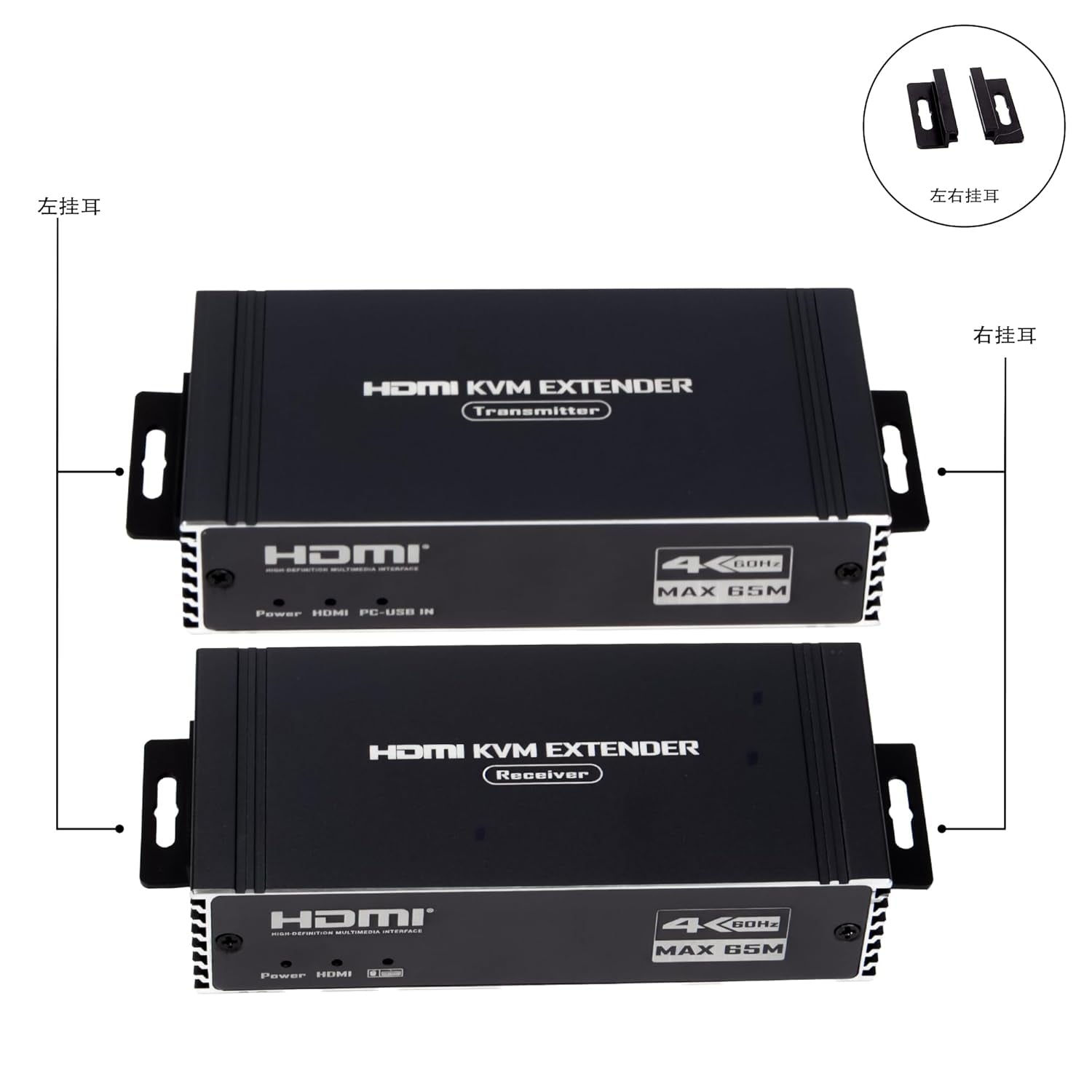NÖRDIC 4K 60Hz 65 m HDMI KVM-forlenger med USB over Cat5e/Cat6 POC med loop-støtte for USB-tastatur og mus til PC-datamaskin