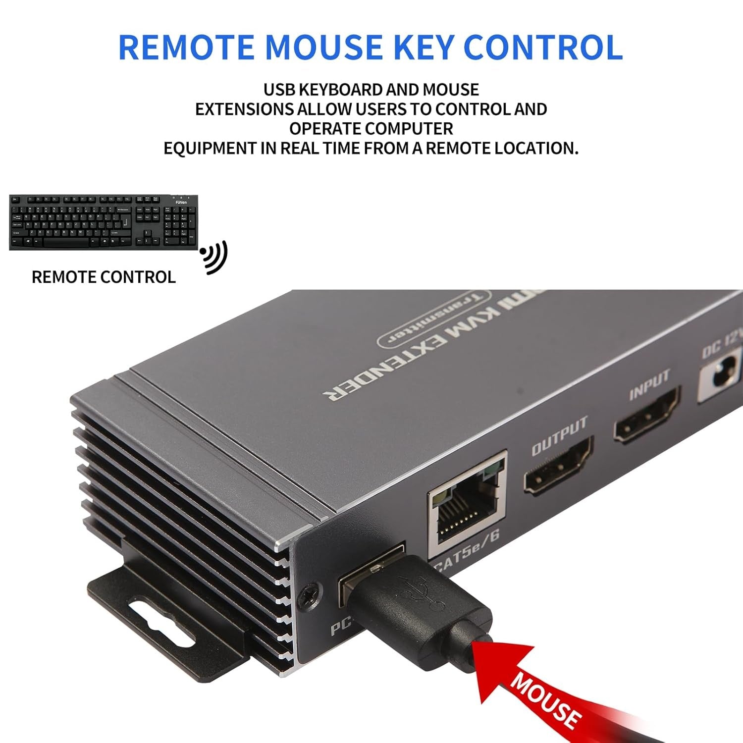 NÖRDIC 4K 60Hz 65 m HDMI KVM-forlenger med USB over Cat5e/Cat6 POC med loop-støtte for USB-tastatur og mus til PC-datamaskin