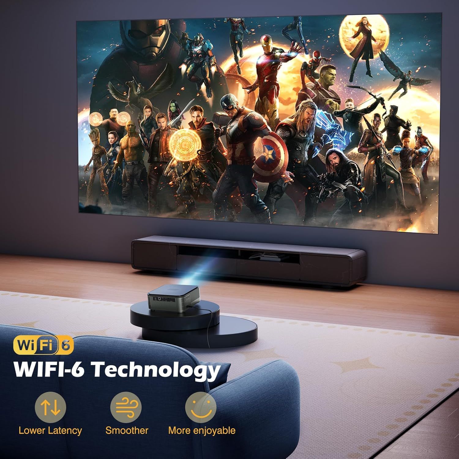 NÖRDIC 4K Projektor 500ANSI Oppløsning Dobbeltbånd Bluetooth 5.1
