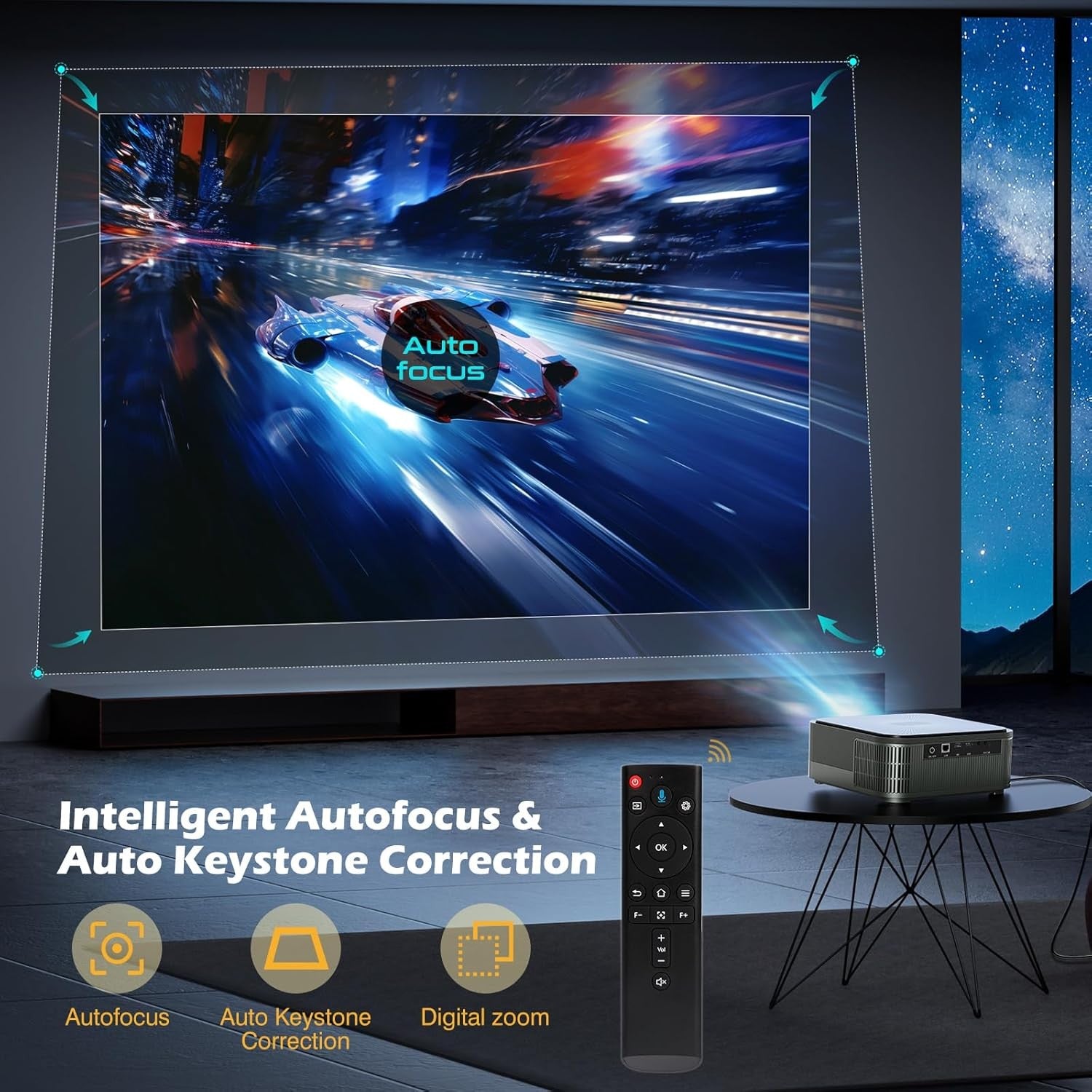NÖRDIC 4K Projektor 500ANSI Oppløsning Dobbeltbånd Bluetooth 5.1