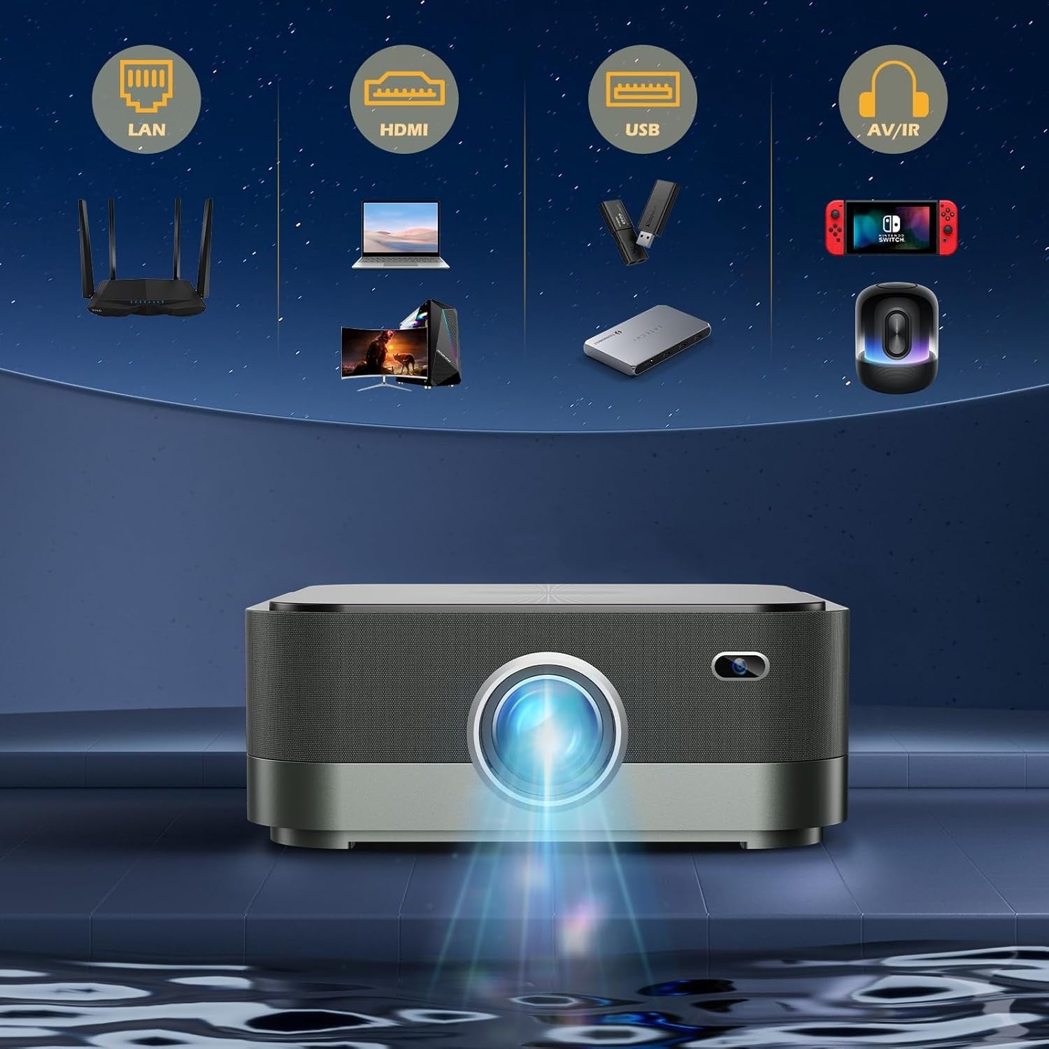 NÖRDIC 4K Projektor 500ANSI Oppløsning Dobbeltbånd Bluetooth 5.1
