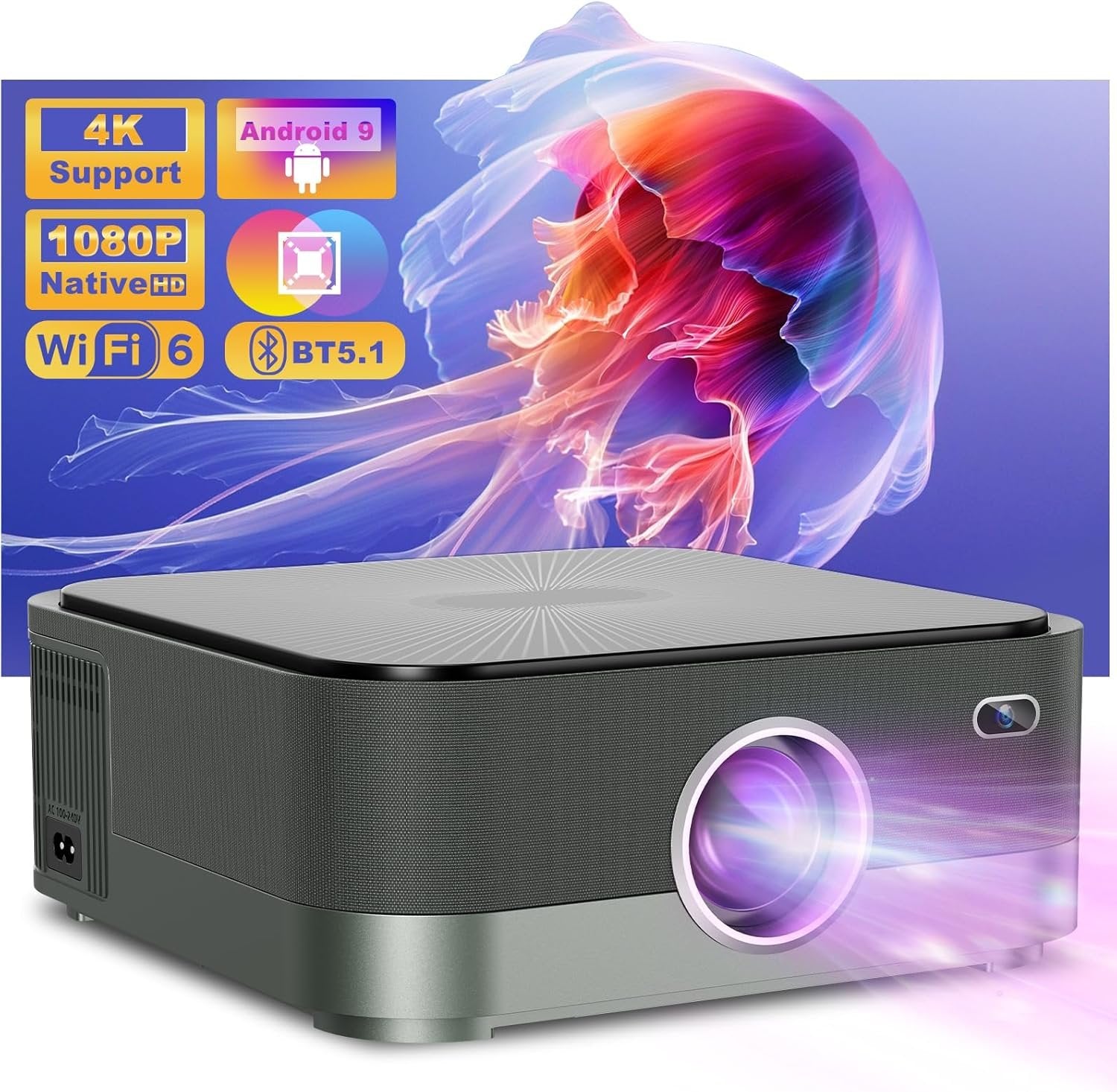 NÖRDIC 4K Projektor 500ANSI Oppløsning Dobbeltbånd Bluetooth 5.1