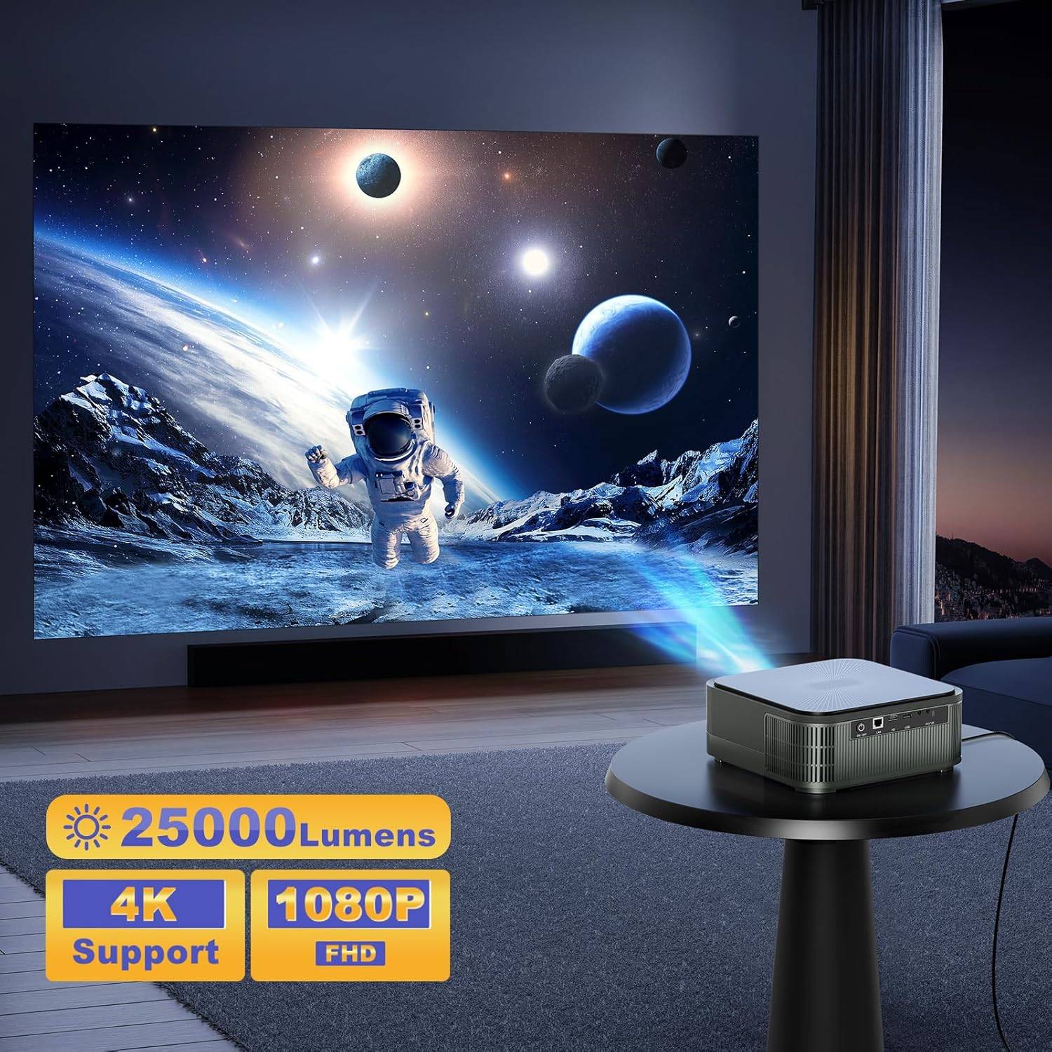 NÖRDIC 4K Projektor 500ANSI Oppløsning Dobbeltbånd Bluetooth 5.1