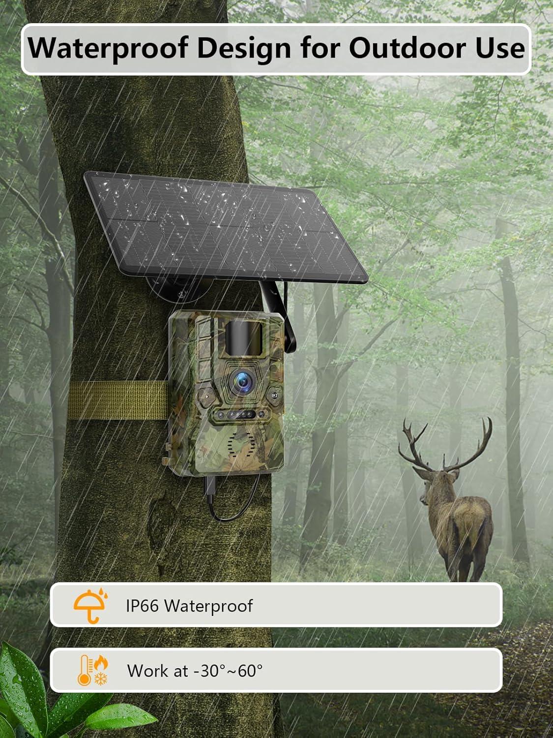 NÖRDIC 4W Solar Panel 3MP FHD Camouflage Hidden Wildlife Hunting Camera LTE 4G Sim Card IP66 Waterproof