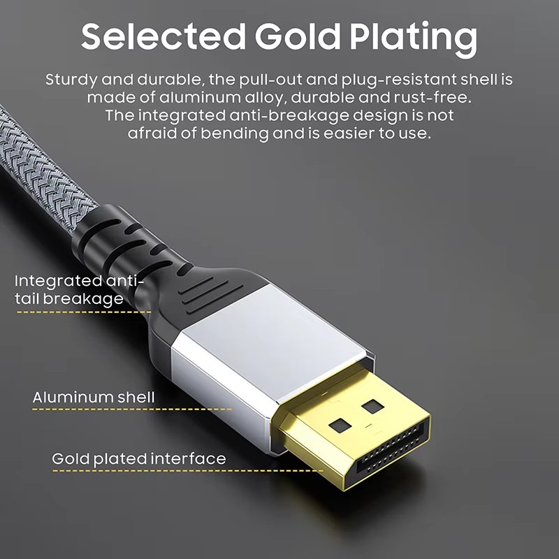 NÖRDIC 50cm DisplayPort til DisplayPort Cable Ver 1.4 UHD 8K i 60Hz 32.4gbps 10-bit HDR Double Screen Pure Copper 99.99%
