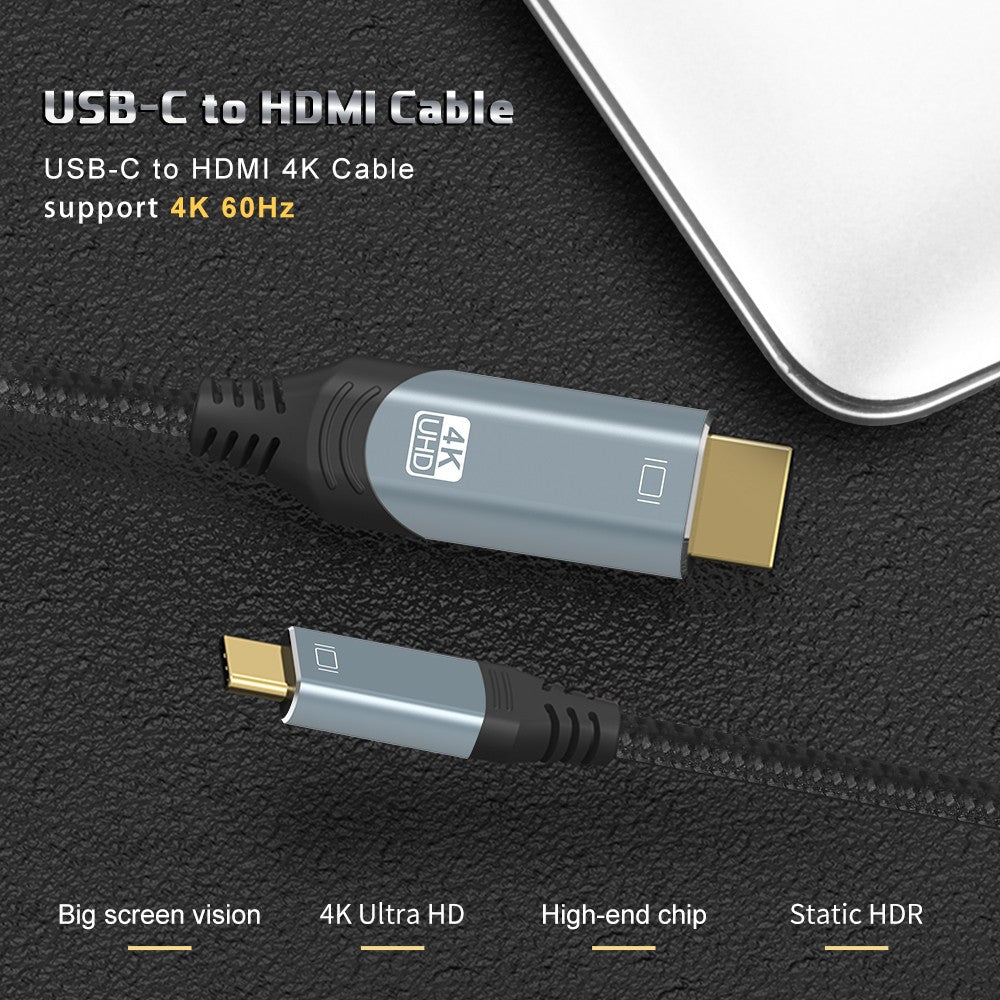 NÖRDIC 50cm USBC til HDMI 4K 60Hz Nylon Flettet Kabel Space Gråstøtte for HDCP1.4 og 2.2 Ren Kobber 99,99%