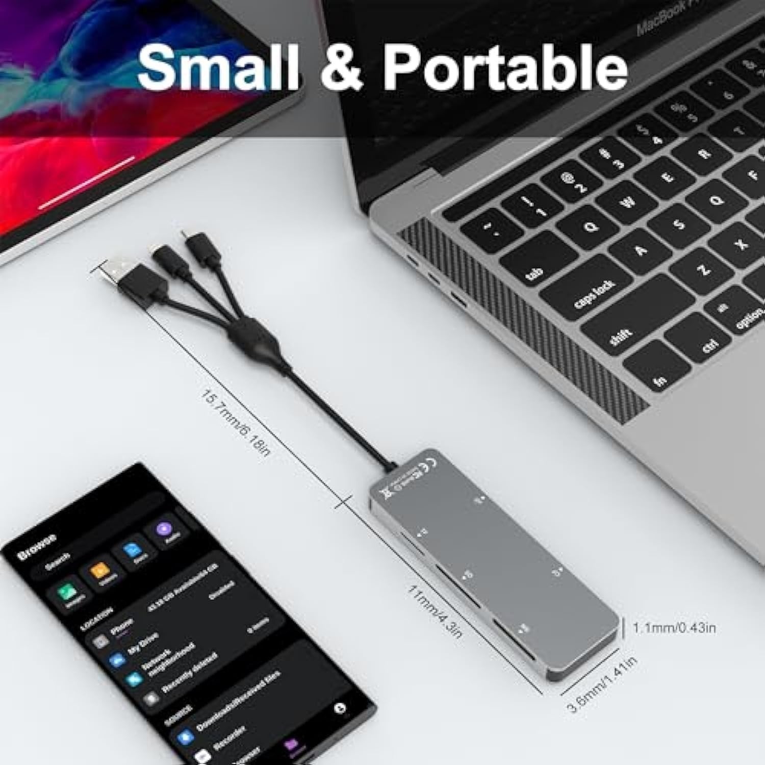 NÖRDIC USB-A, USB-C, Lightning-kortleser 5 spor CF, SD, MicroSD, MS, XD UHS-I