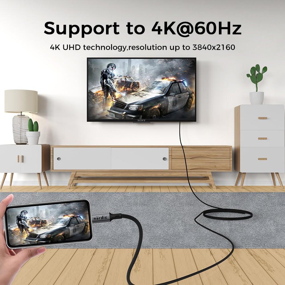 NÖRDIC 5m USB 3.2 Gen 2 USB-C till C nylonflätad kabel PD3.1 240W 10G 4K60Hz grå