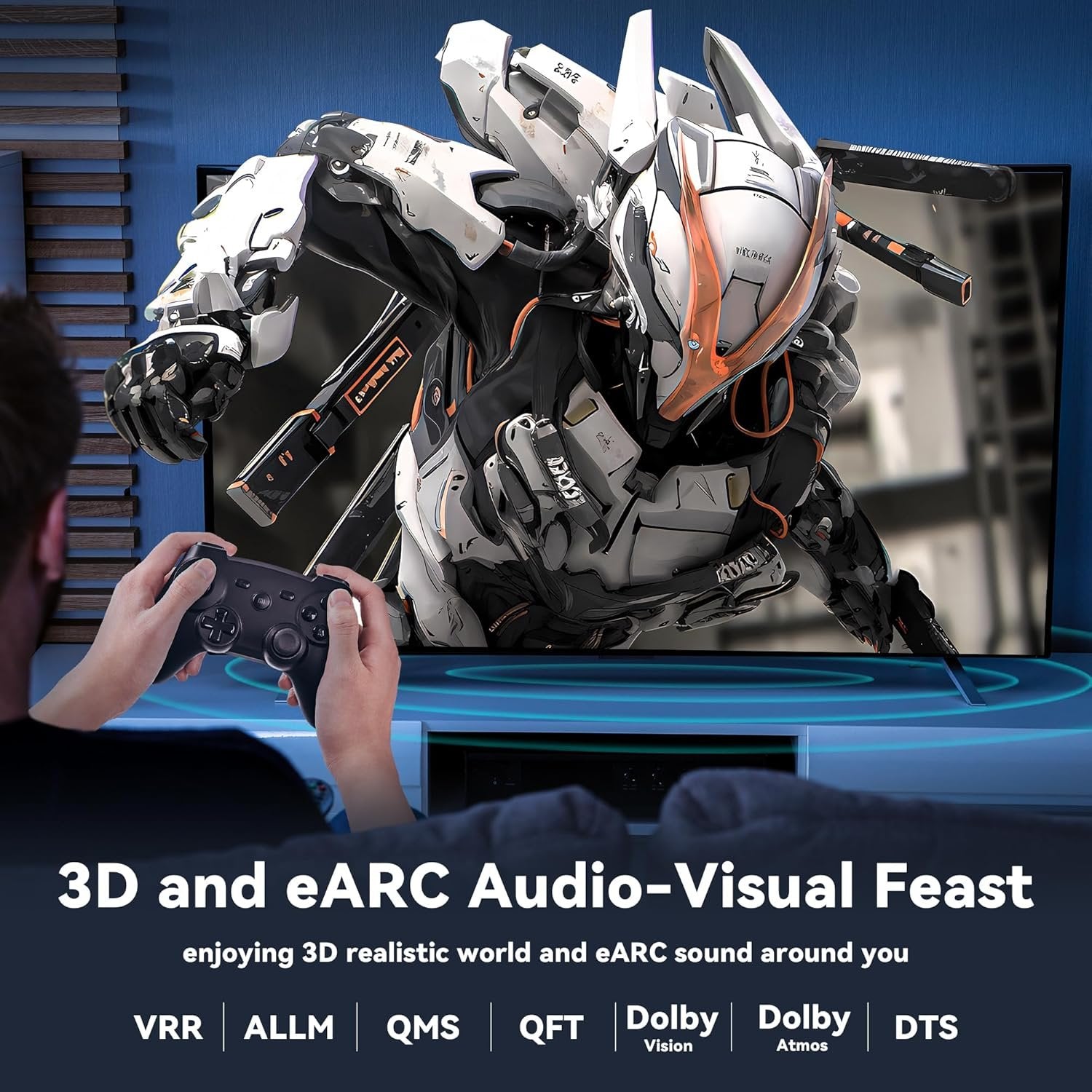 NÖRDIC 5m aktiv AOC optisk fiberkabel HDMI 2.1 8K 60Hz 4K 120Hz 48Gbps Dynamic HDR, eARC, VRR kompatibel med RTX 3080 3090