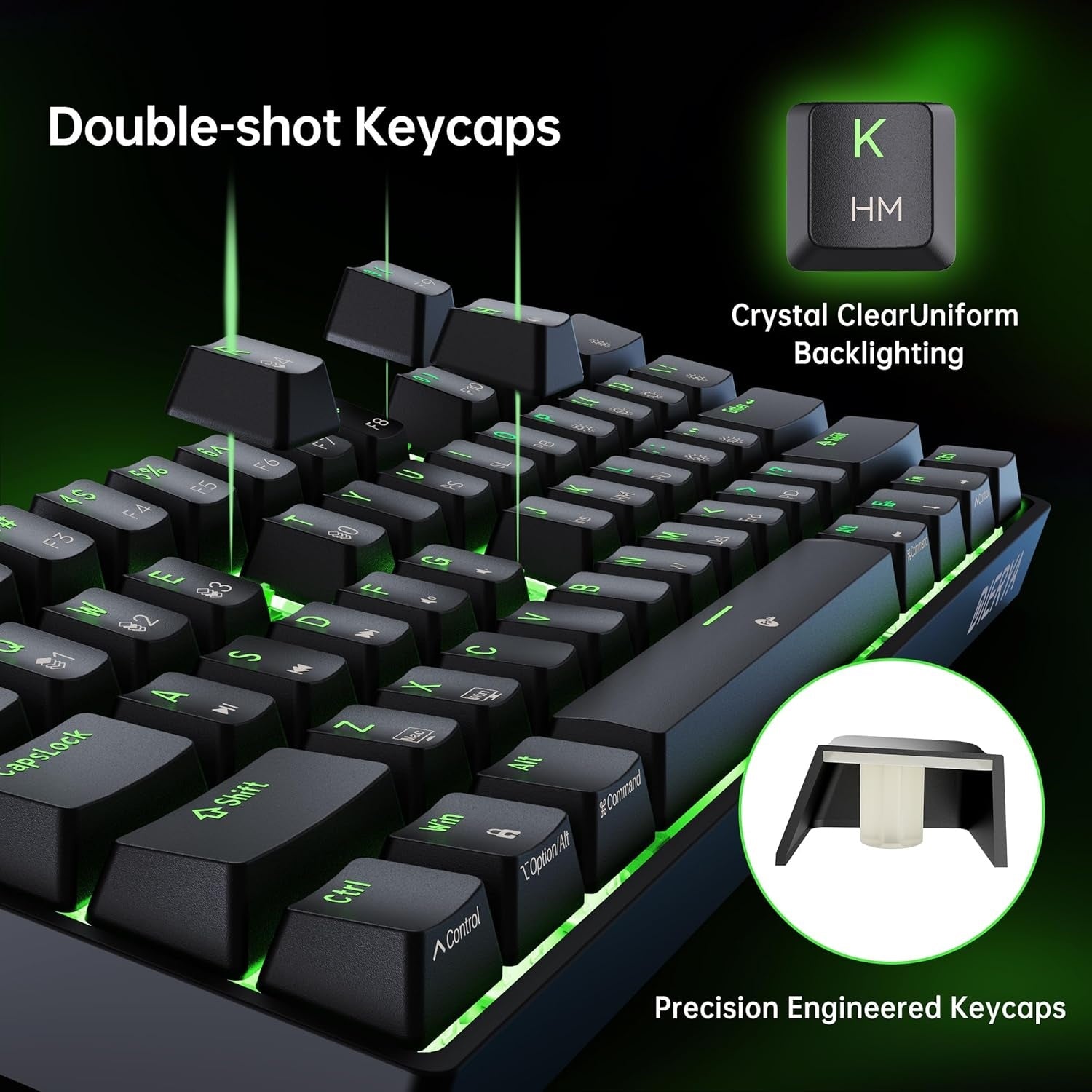 NÖRDIC 60% Kablet mekanisk gaming-tastatur med røde switches, LED-bakgrunnsbelysning, ultrakompakt 61 taster, US-layout