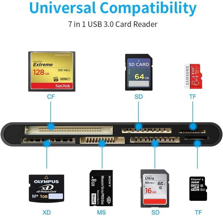 NÖRDIC 7i1 USB-A kortleser 2xSD/2xTF/CF/XD/MicroSD 2TB 5Gbps UHS-I