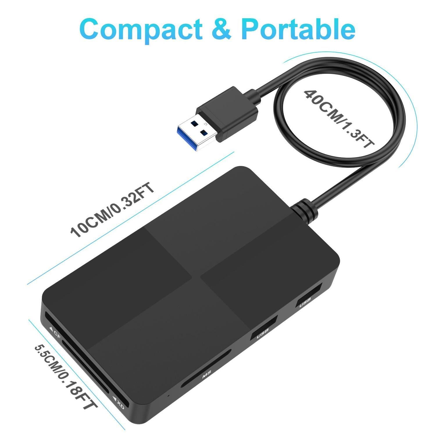 NÖRDIC USB-A kortleser 5 spor CF, SD, MicroSD, MS, XD, 3xUSB-A UHS-I