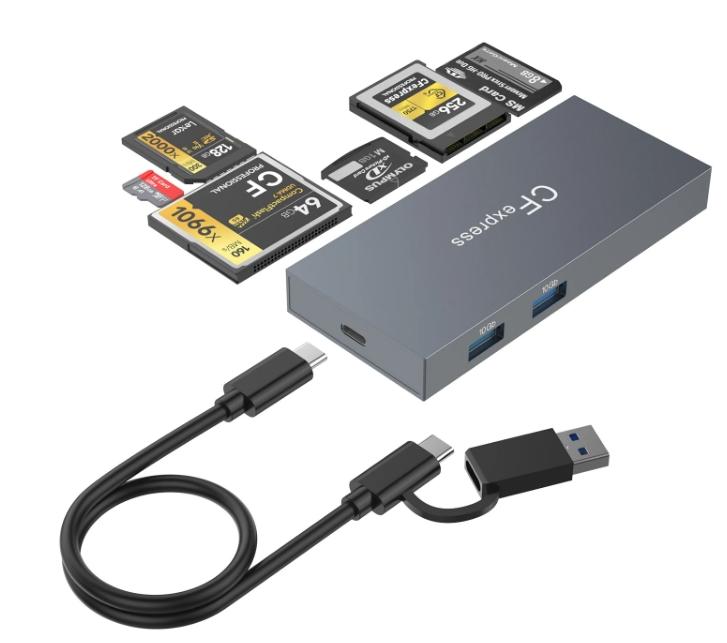 NÖRDIC 8 i 1 kortleser USB-C/USB-A CF Express B, CF/SD/XD/TF/MS UHS-1 2TB + 2xUSB-A 10Gbps