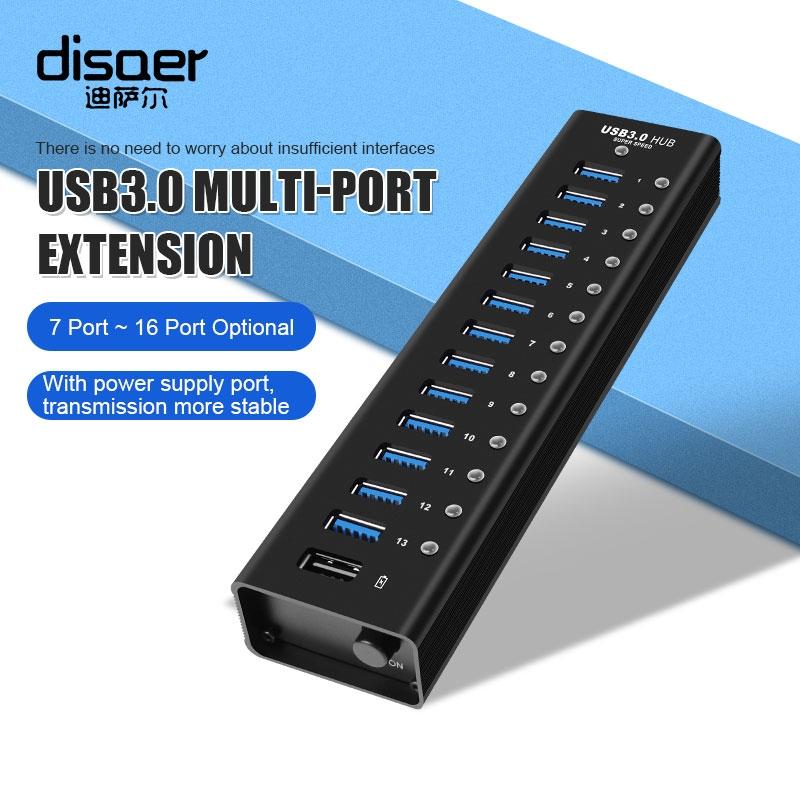 NÖRDIC 8-ports drevet hub USB-A 3.0 5Gbps med bryter 1,2m kabel alumin